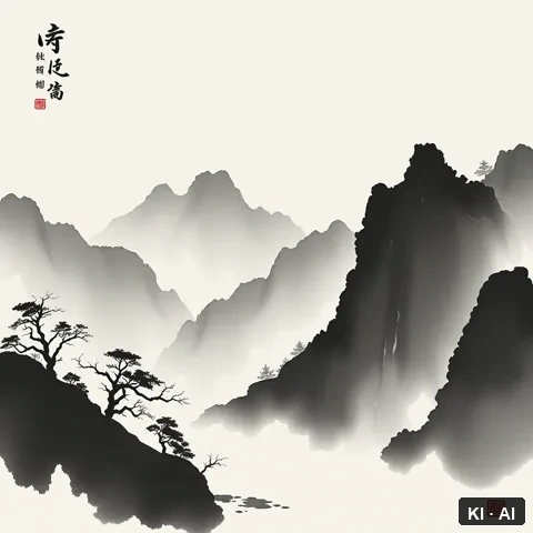 Augmanitai &mdash; chinese ink wash painting &mdash; AI-generated art plate for the concept