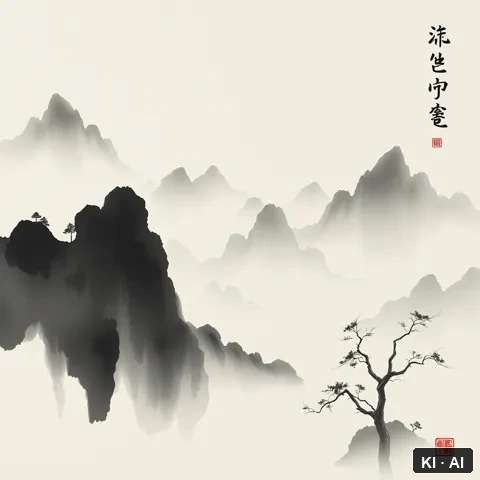 The Reflective Operator &mdash; chinese ink wash painting &mdash; AI-generated art plate for the concept