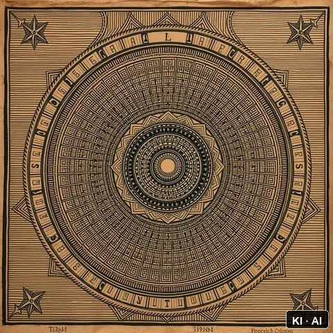 Trinaug Protocol &mdash; copper engraving with detailed crosshatch patterns &mdash; AI-generated art plate for the concept