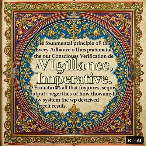 Vigilance Imperative &mdash; medieval illuminated manuscript &mdash; AI-generated art plate for the concept