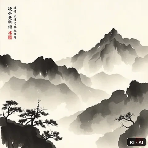 Evening Synchronization &mdash; chinese ink wash painting &mdash; AI-generated art plate for the concept