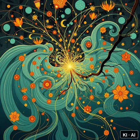 The Scatter Spark &mdash; art nouveau illustration &mdash; AI-generated art plate for the concept