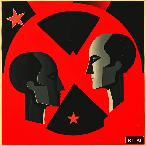 Conflict Resolution by Proxy &mdash; soviet constructivism propaganda poster &mdash; AI-generated art plate for the concept