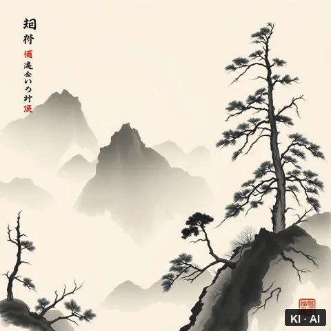Thinking Hospitality &mdash; chinese ink wash painting &mdash; AI-generated art plate for the concept