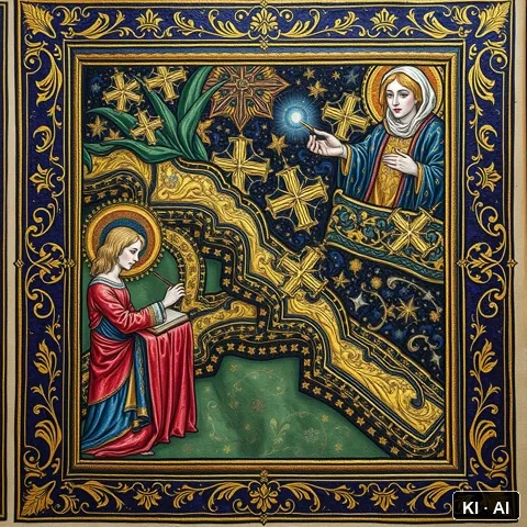 Context Drift &mdash; medieval illuminated manuscript &mdash; AI-generated art plate for the concept