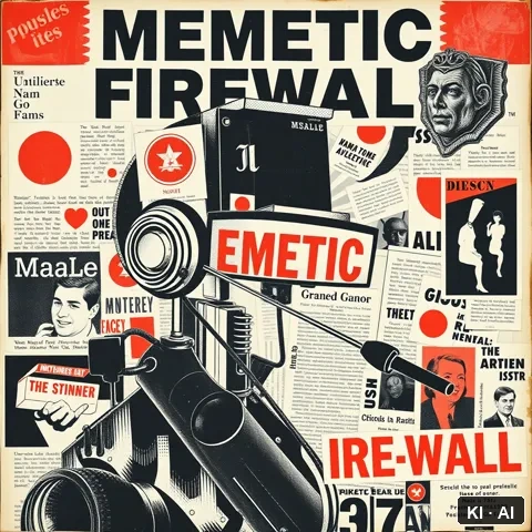 Memetic Firewall &mdash; propaganda collage &mdash; AI-generated art plate for the concept