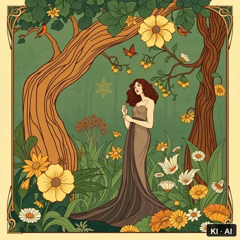 The Gardener Protocol &mdash; art nouveau illustration &mdash; AI-generated art plate for the concept
