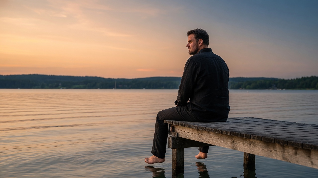 Ruhiger Holzsteg am See im warmen Abendlicht &mdash; KI-unterst&uuml;tztes Bild / AI-assisted image